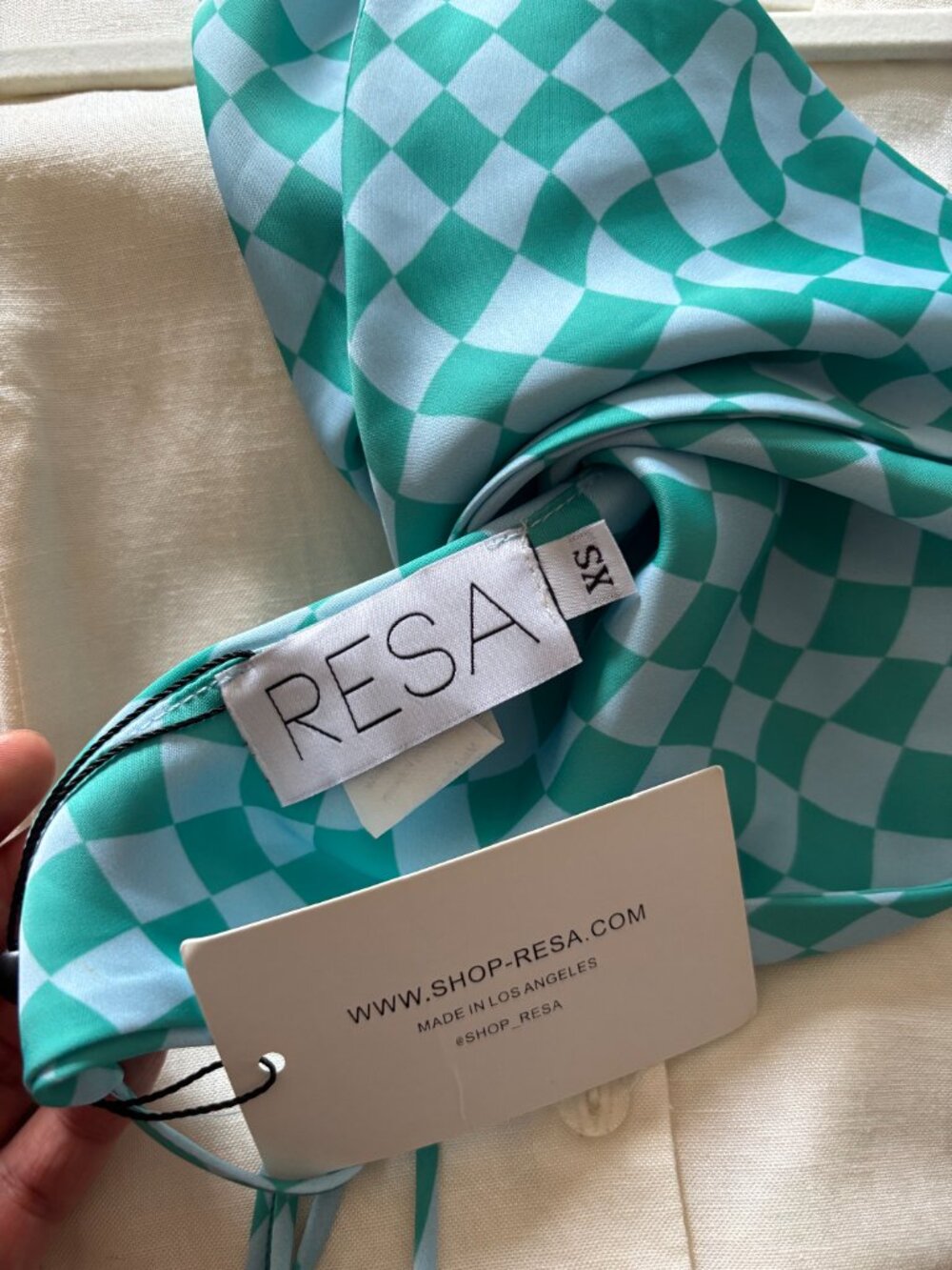 NWT Resa Mindy crop top in Green & Blue Check - Picture 3 of 4
